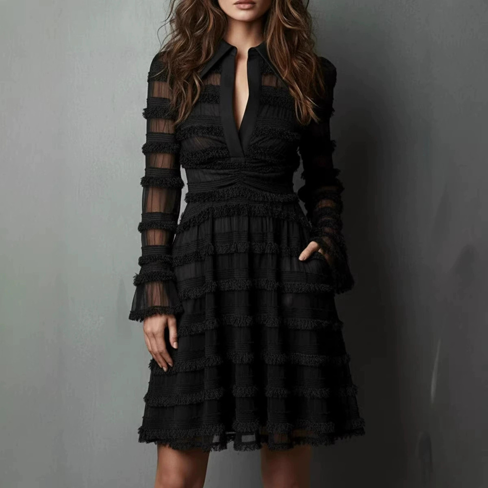 ZARA Elegant Versatile Sheer Bodycon Dress High Waist Pleated Fall Winter